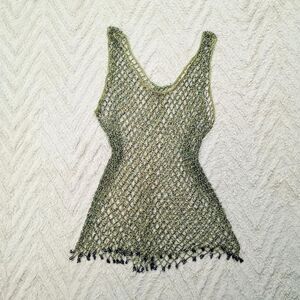 Y2K Sheer Iridescent Beaded Crochet Mermaid Top